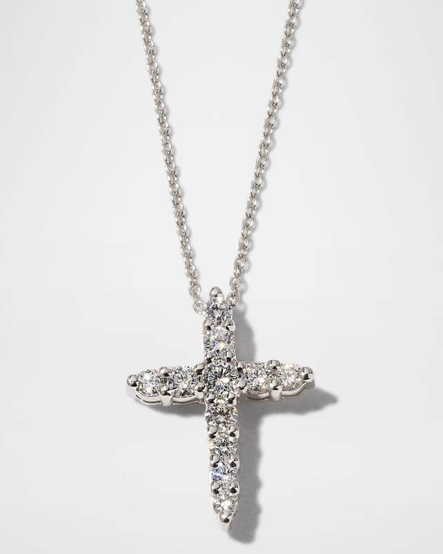 18K White Gold Diamond Cross Pendant Necklace, 0.39tcw